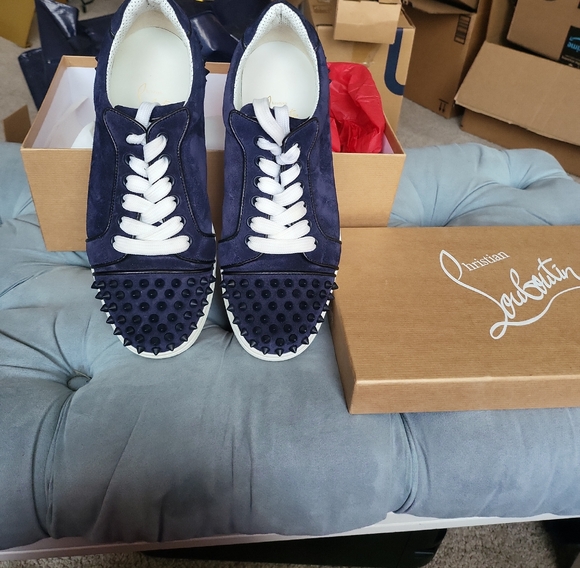 Christian Louboutin Dark Blue Spiked Sneakers - Picture 1 of 4